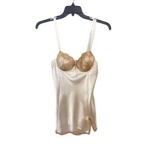 Linea Donatella Cream and Tan Lace Lingerie Babydoll Nightie Medium